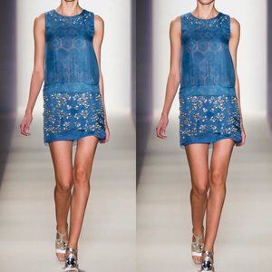 Vanessa Bruno Mini Dress Ring and Crytal Embellished Sz 38 in Blue